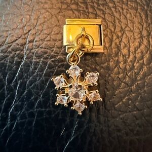 Snowflake Crystal Dangle Italian Charm Link Gold Tone